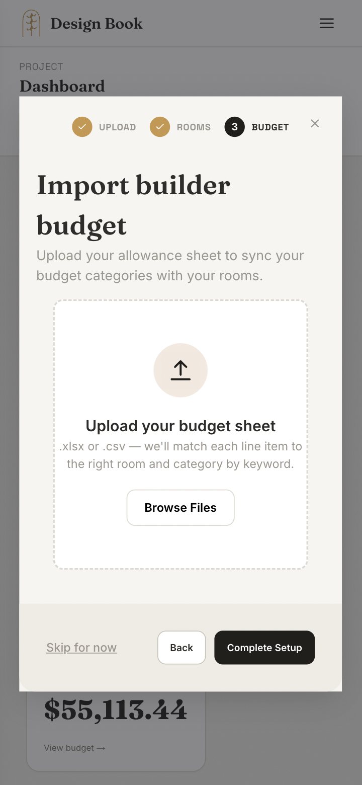 Design Book, importing the builder budget