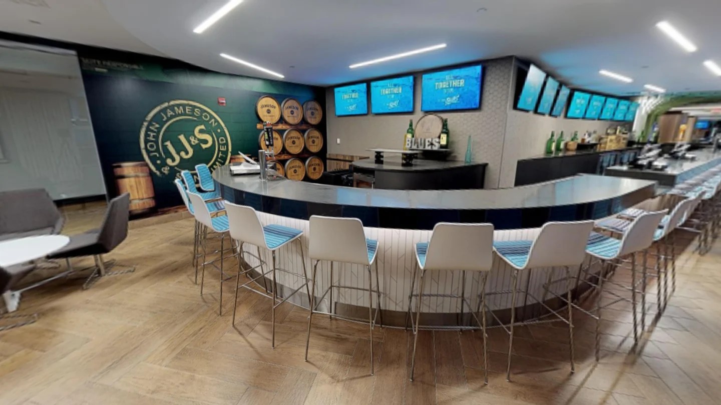 Jameson Club at Clark Avenue, my piece: the john jameson & son wall wrap behind the curved bar, with the barrel display set into it